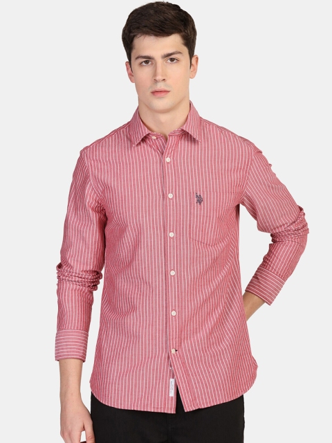 

U.S. Polo Assn. Men Red & White Regular Fit Striped Casual Shirt