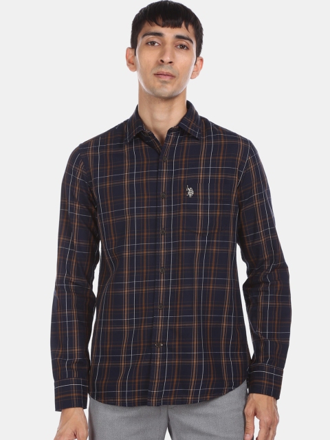 

U.S. Polo Assn. Men Blue Regular Fit Checked Casual Shirt