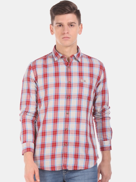 

U.S. Polo Assn. Denim Co. Men Red & White Regular Fit Checked Casual Shirt