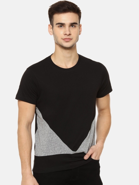 Campus Sutra Men Black & Grey Colourblocked Round Neck T-shirt