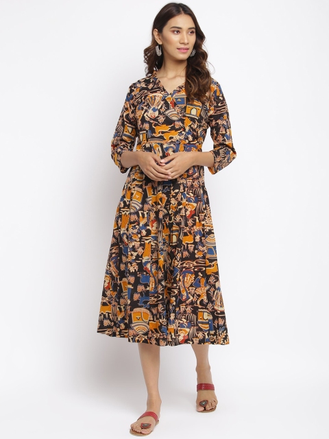 

TJORI Women Multicoloured Printed Fit & Flare Midi Dress, Multi