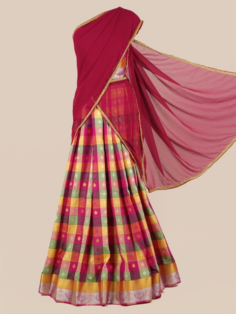 

Pothys Magenta Checked Half Saree