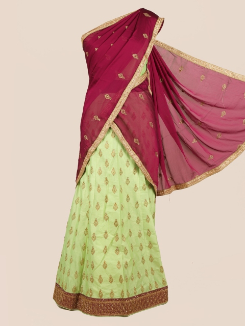 

Pothys Maroon & Green Poly Chiffon Embroidered Traditional Half Saree