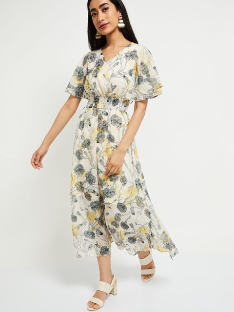 

max Women Cream-Coloured Printed Fit and Flare Dress
