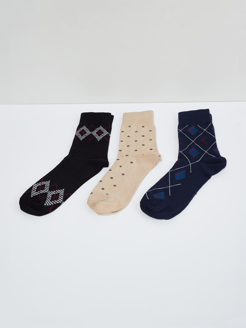 

max Men Pack Of 3 Patterned Ankle-Length Socks, Black