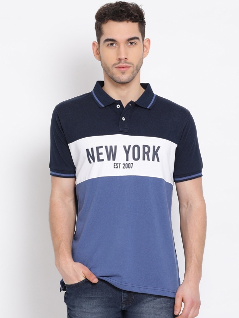 

COBB Men Blue & White Colourblocked Polo Collar T-shirt