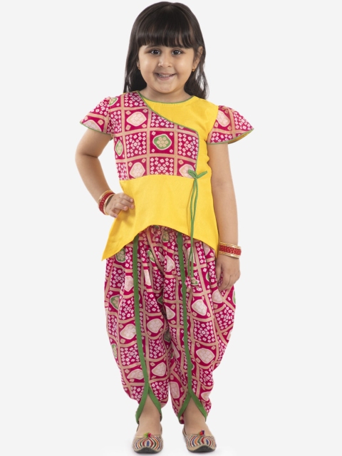 

KID1 Girls Yellow Bandhani Printed Kurti with Dhoti Pants