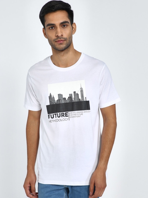 

Blue Saint Men White Printed Round Neck T-shirt