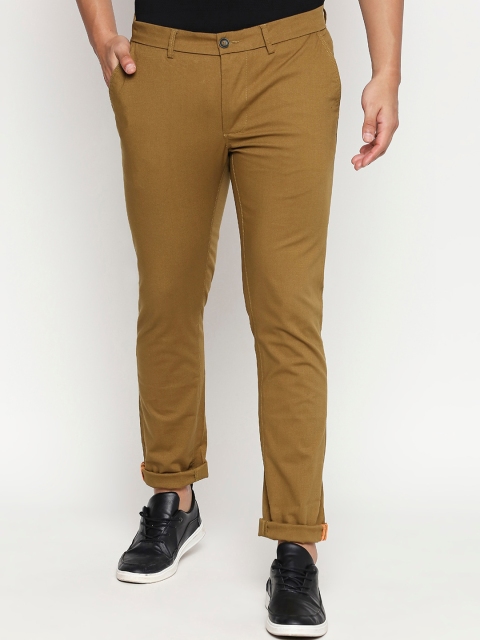 Basics Men Khaki Brown Tapered Fit Solid Regular Trousers