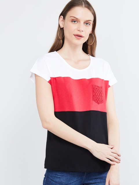 

max Women Pink & White Colourblocked Round Neck T-shirt