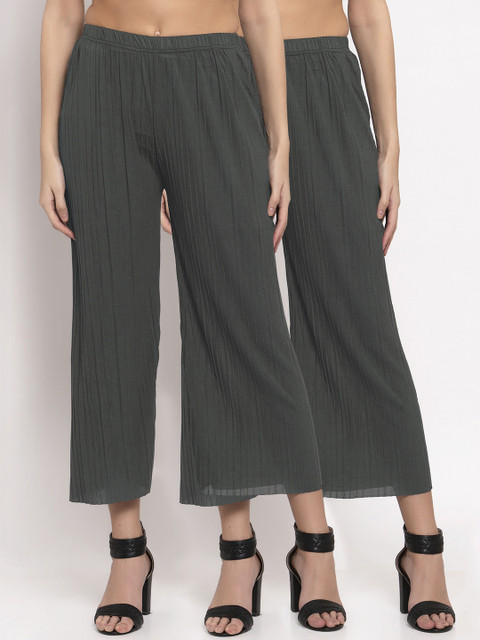 

KLOTTHE Women Grey Solid Wide Leg Palazzos Set of 2