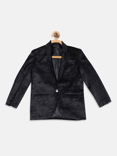 

Blue Giraffe Boys Black Printed Single Breasted Ethnic Blazer