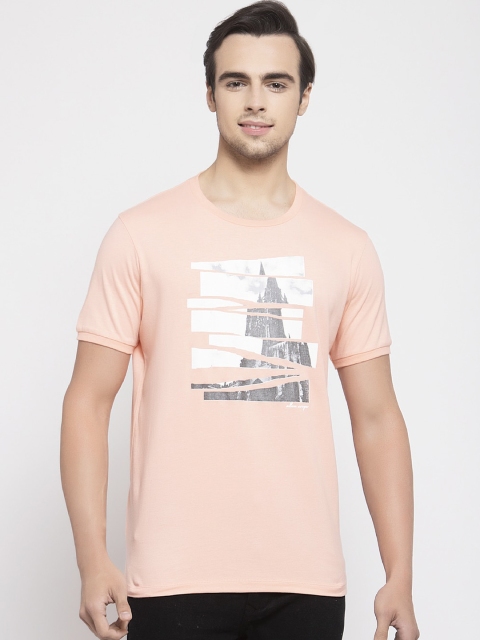 

Allen Cooper Men Peach-Coloured Slim Fit Printed Round Neck T-shirt