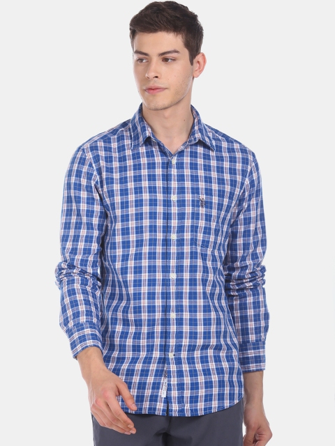 U.S. Polo Assn. Men Blue Regular Fit Checked Casual Shirt