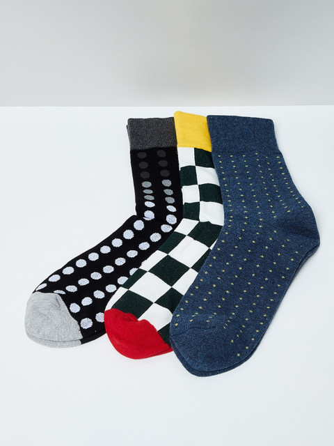 

max Men Pack Of 3 Patterned Above Ankle-Length Socks, Blue
