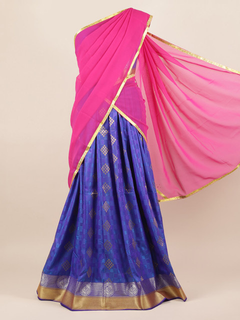 

Pothys Pink & Blue Poly Chiffon Woven Design Half Saree
