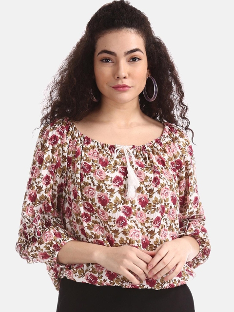 

Cherokee Multicoloured Floral Printed Tie-Up Neck Bishop Sleeves Blouson Top, Multi