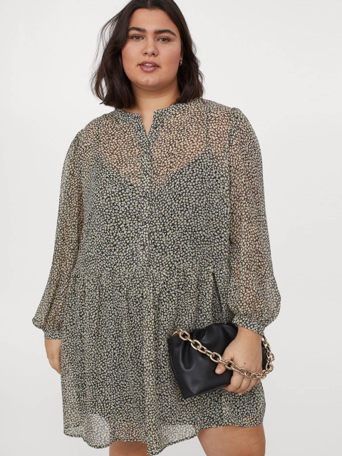

H&M+ Women Beige & Black Printed Wide Dress