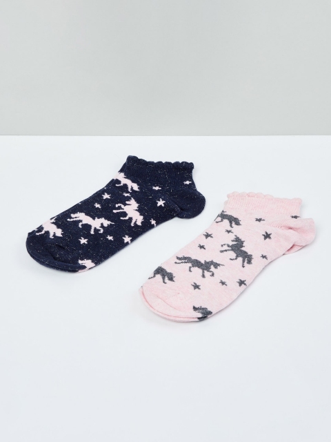 

max Girls Pack Of 2 Patterned Ankle-Length Socks, Pink