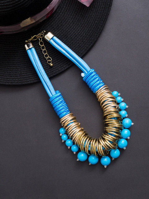 

Golden Peacock Gold-Toned Alloy Bohemian Beaded Statement Necklace