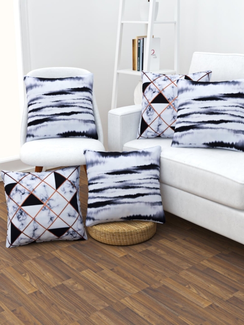 

SHIVANAA HOMES White & Black Set of 5 Geometric Square Cushion Covers