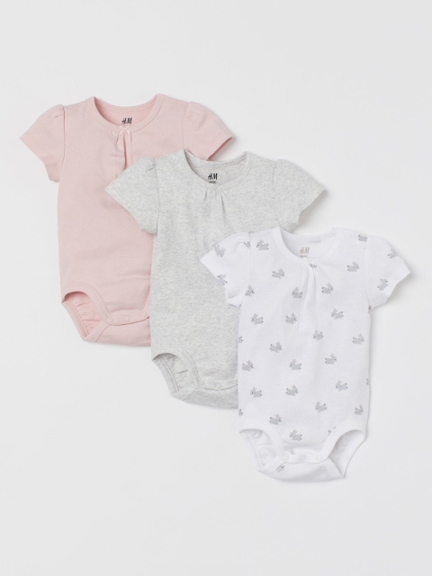 

H&M Unisex Kids 3-pack Short-sleeved Bodysuits, White