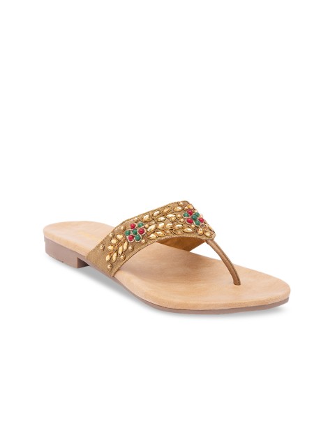 

Rocia Women Gold-Toned Embellished T-Strap Flats