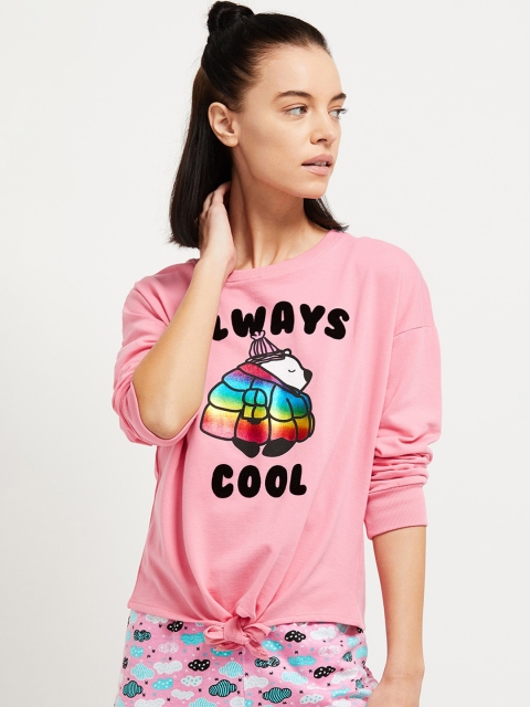 

max Women Pink & Black Printed Sweatshirt