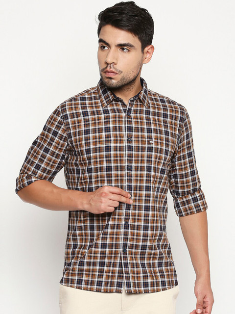 

Basics Men Brown Slim Fit Checked Casual Shirt