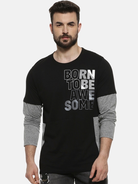 

Campus Sutra Men Black & White Printed Round Neck T-shirt