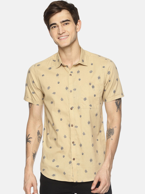 

COUPER & COLL Men Beige Slim Fit Printed Cotton Casual Shirt