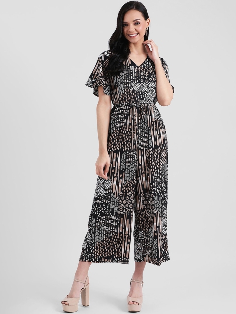 Zink London Women Black & White Printed Basic Jumpsuit