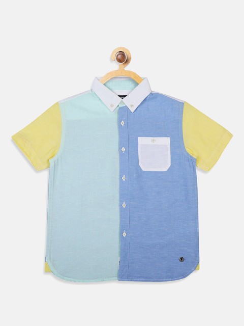 

Blue Giraffe Boys Blue & Green Regular Fit Colourblocked Casual Shirt