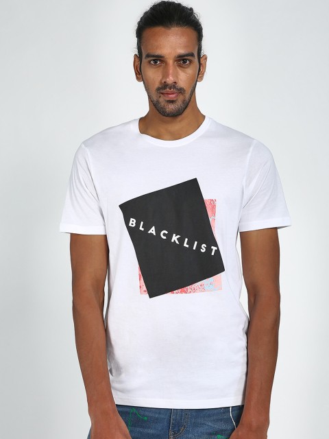 

Blue Saint Men White & Black Printed Round Neck T-shirt