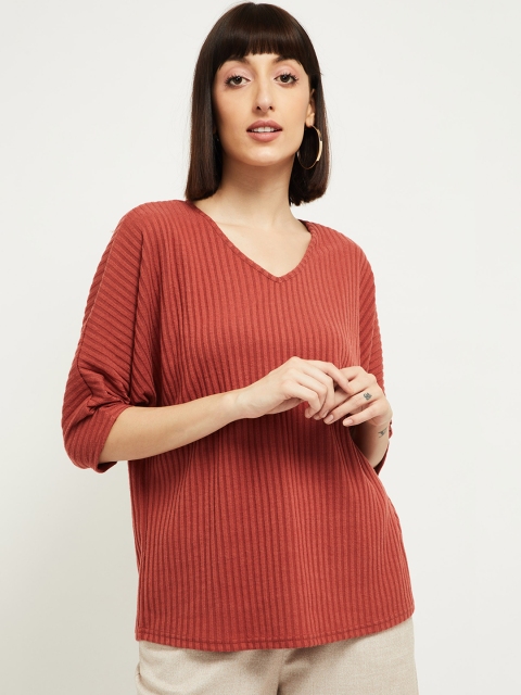 

max Women Rust-Coloured Self Design Top