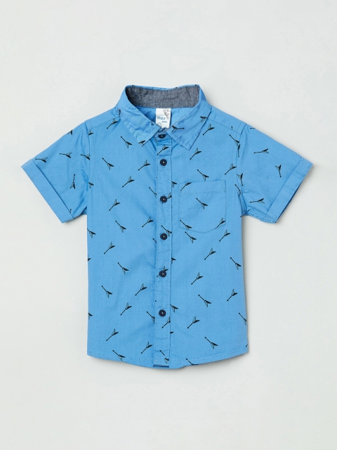 

max Boys Blue Regular Fit Printed Cotton Casual Shirt