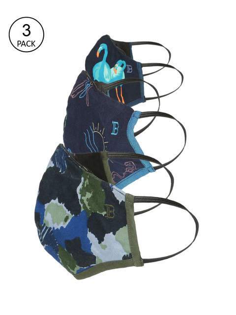 

Bene Kleed Pack Of 3 Printed 5-Ply Reusable Anti-Bacterial Protective Outdoor Masks, Navy blue