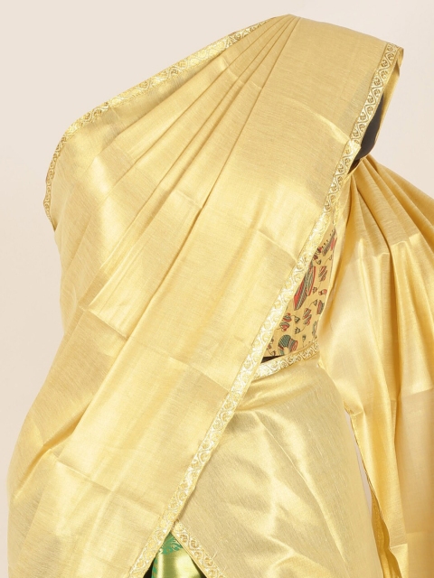 

Pothys Gold-Toned & Green Tissue Woven Design Half Saree