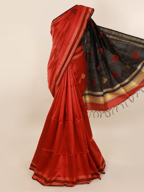 

Pothys Maroon Embroidered Jute Silk Saree