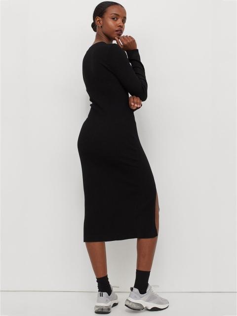 

H&M Women Black Solid Slit-Front Dress