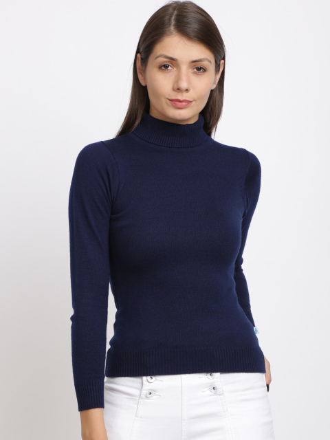 

BEVERLY BLUES Women Navy Blue Solid Pullover Sweater