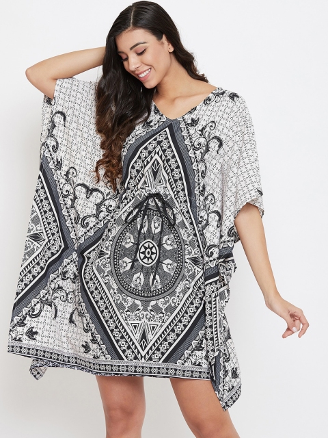

Clovia White & Black Printed Nightdress
