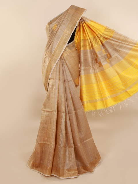 

Pothys Cream-Coloured Checked Jute Silk Saree