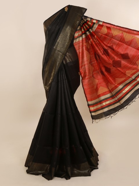 

Pothys Black Solid Jute Silk Saree