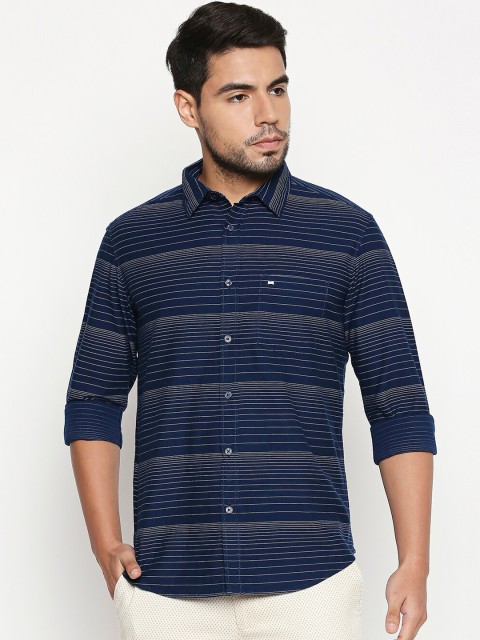 

Basics Men Navy Blue & White Slim Fit Striped Casual Shirt