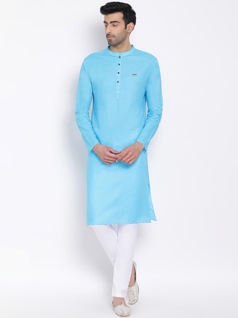 

DEVOILER Blue Solid Mandarin Collar Cotton Kurta