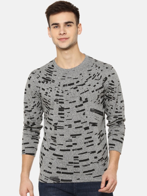 

Campus Sutra Men Grey & Black Printed Round Neck T-shirt