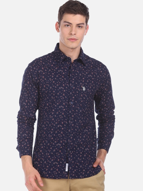 

U.S. Polo Assn. Men Blue Regular Fit Printed Cotton Casual Shirt