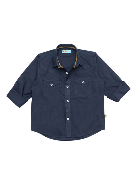 

Kid Studio Boys Navy Blue Regular Fit Solid Cotton Casual Shirt