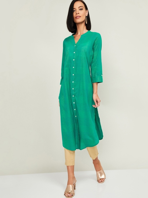 

Melange by Lifestyle Women Sea Green & Blue Checked A-Line Kurta